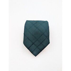 Vintage 60s 70s Men's Tie Dark Green Plaid Necktie